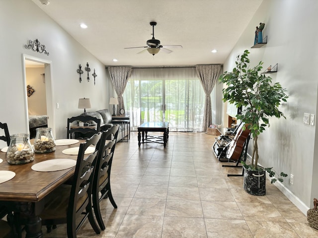 dining area featuring ceiling fan