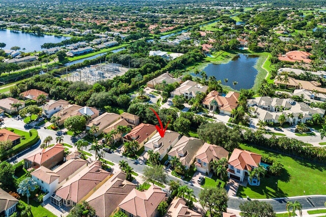 aerial view with a water view