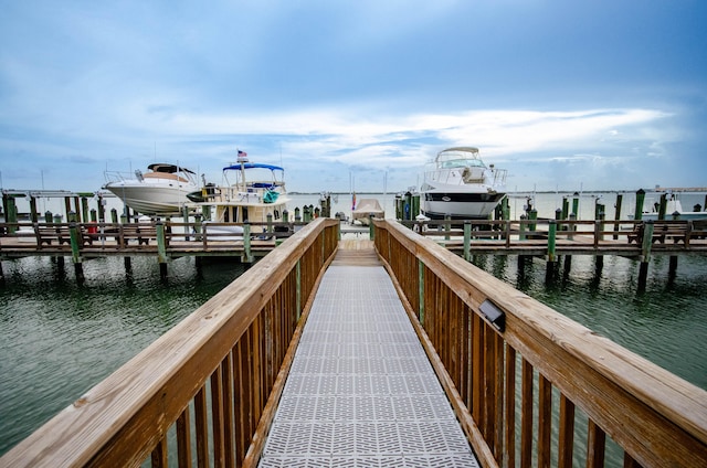 dock area with a water view