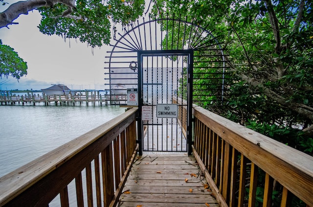 view of dock with a water view