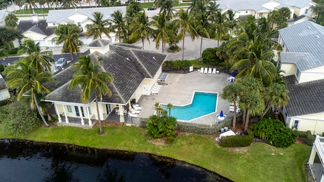 aerial view featuring a water view