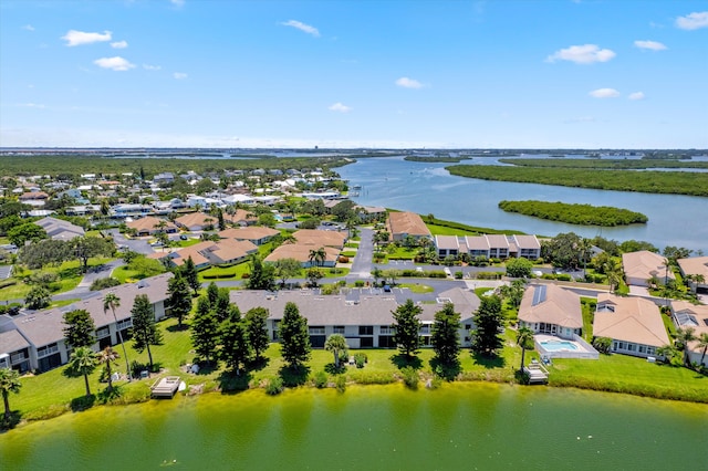 aerial view with a water view