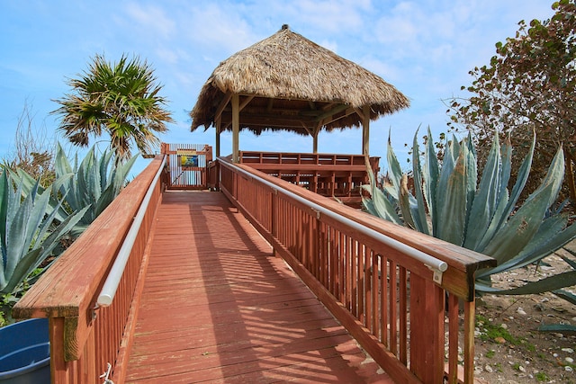 view of dock with a gazebo