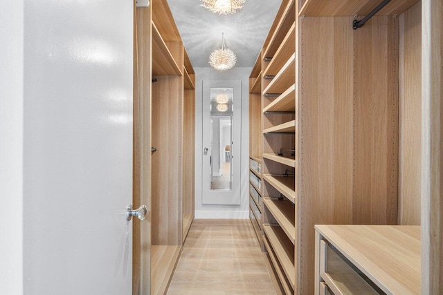 walk in closet with light wood-type flooring