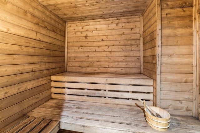 view of sauna / steam room with wooden ceiling