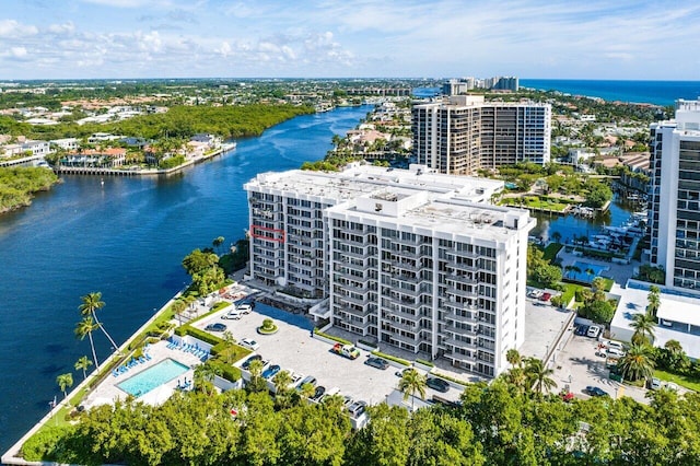 aerial view with a water view