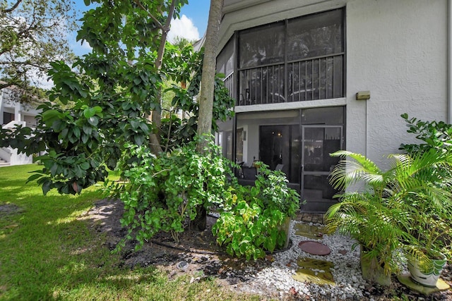 entrance to property featuring a yard