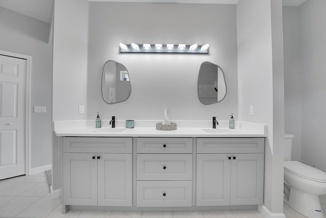 bathroom with tile patterned flooring, vanity, and toilet