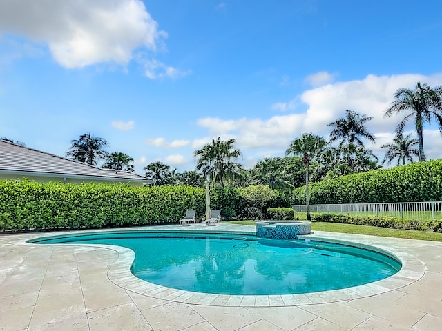 view of swimming pool with an in ground hot tub and a patio area