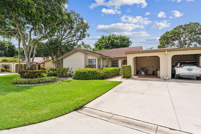 ranch-style house with a front lawn and a carport