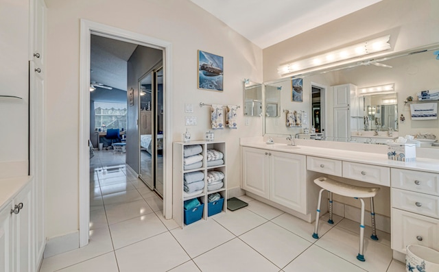 bathroom with vanity and tile patterned floors