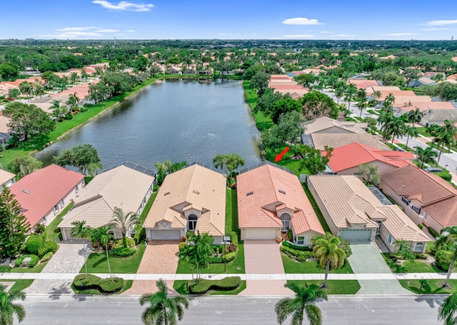 bird's eye view featuring a water view