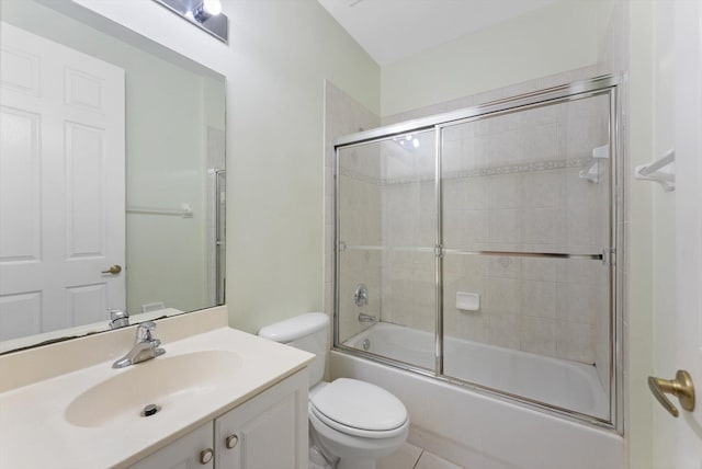 full bathroom with shower / bath combination with glass door, vanity, and toilet