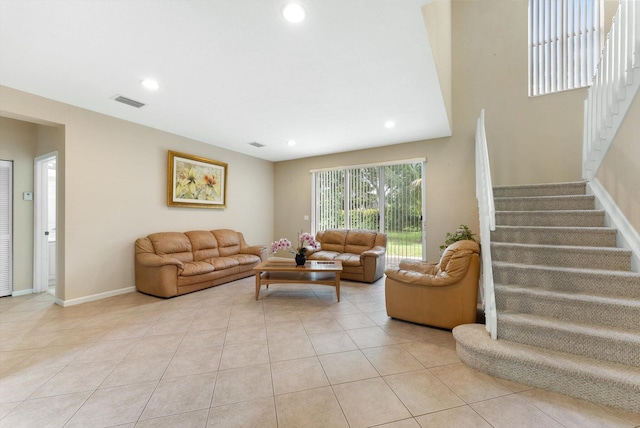 living room featuring light tile patterned floors