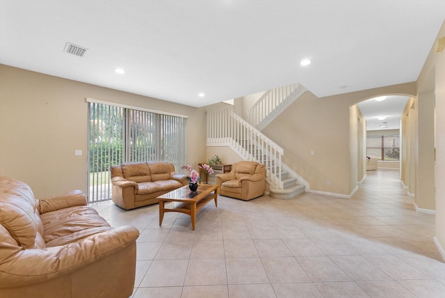 living room featuring light tile patterned flooring