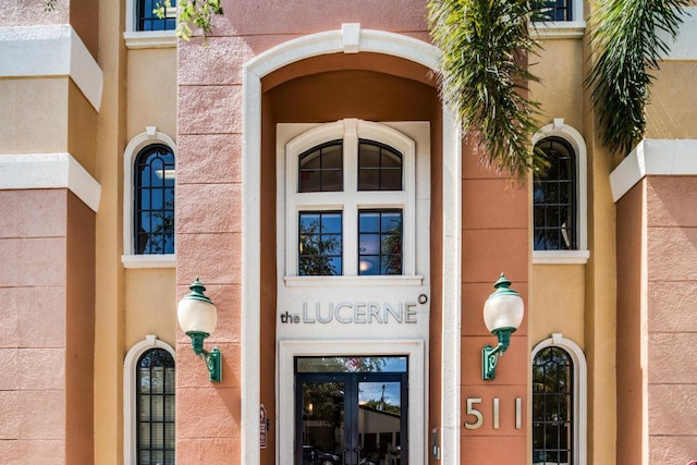 doorway to property featuring french doors