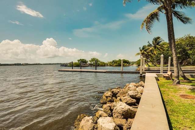 water view featuring a dock