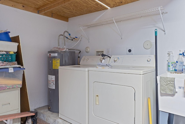 laundry room with independent washer and dryer, sink, and water heater