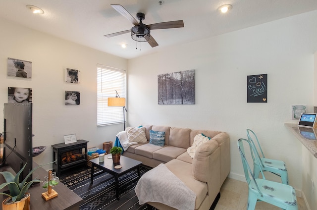 living room featuring ceiling fan