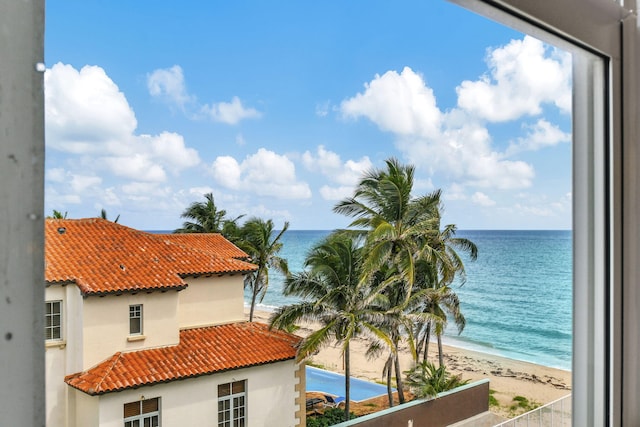 property view of water featuring a view of the beach