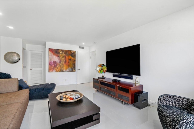 living room featuring light tile patterned floors