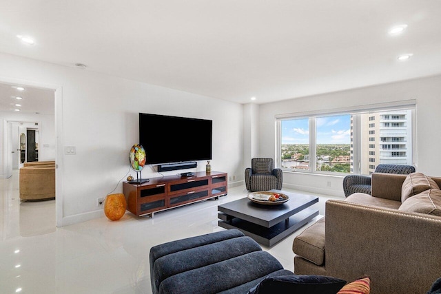 600 S Ocean Blvd Unit 1207, Boca Raton, FL 33432 - tiled living room featuring recessed lighting and baseboards
