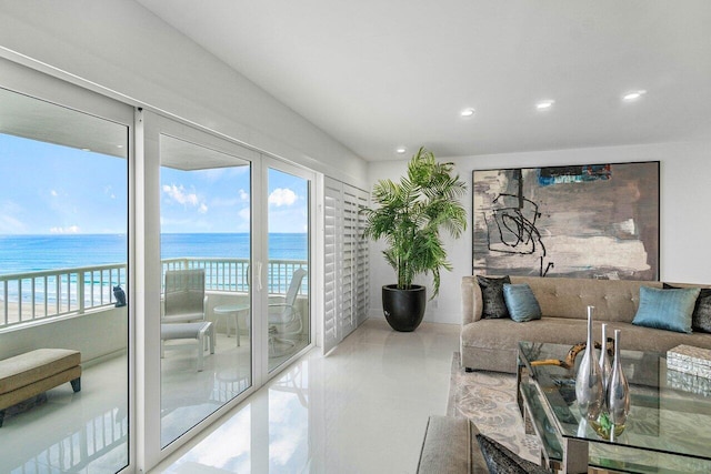 living room with a water view