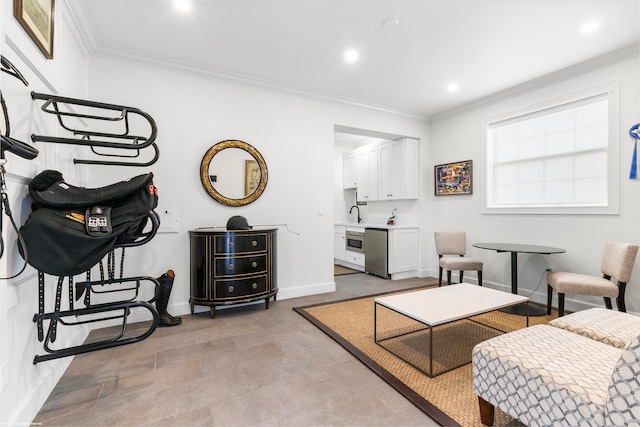 living room featuring ornamental molding