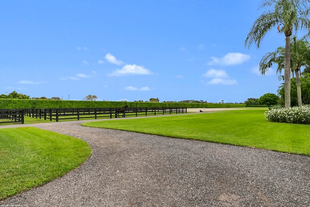 view of home's community featuring a yard and a rural view