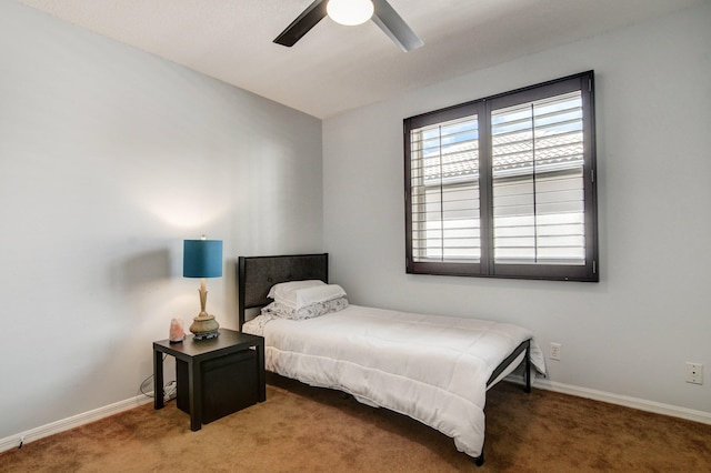 bedroom featuring carpet floors and ceiling fan