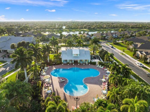 view of swimming pool with a patio