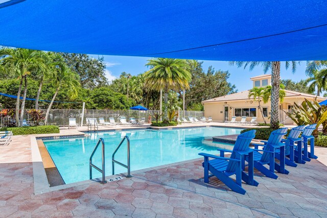 view of swimming pool with a patio area