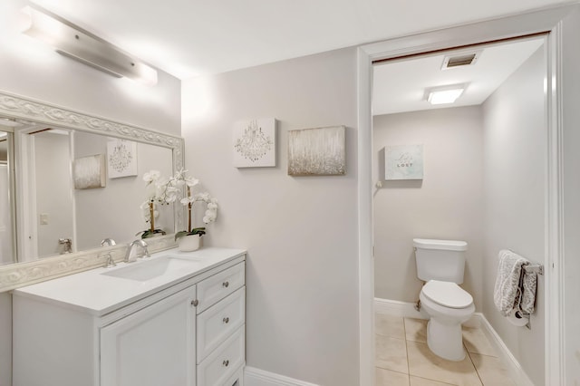 bathroom with vanity, toilet, and tile patterned floors