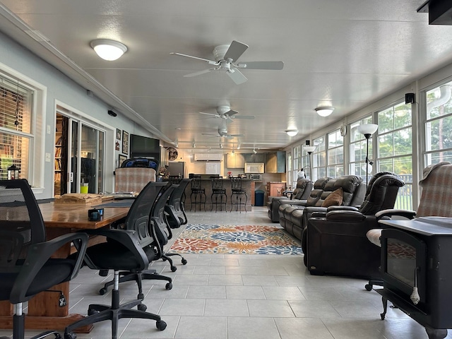 office area with ceiling fan