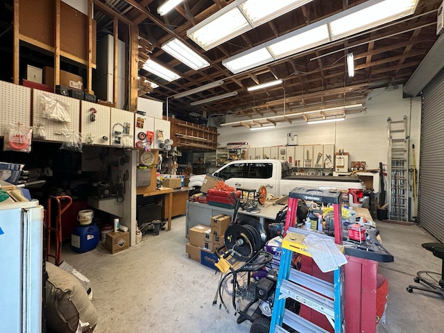 garage featuring a workshop area