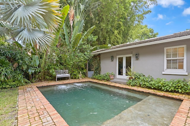 view of swimming pool featuring french doors