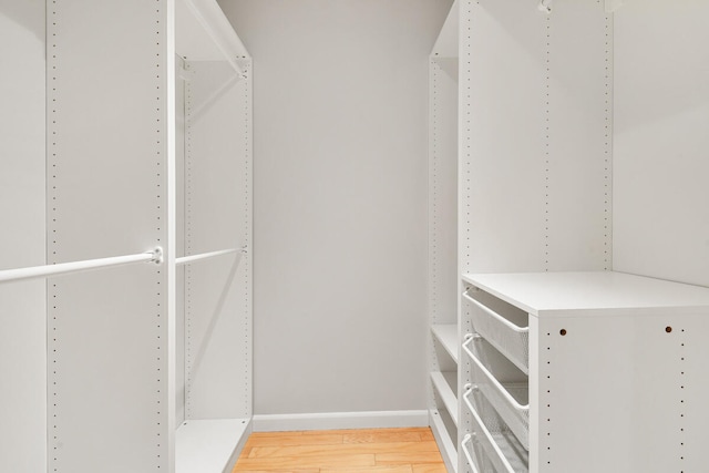 walk in closet with hardwood / wood-style floors