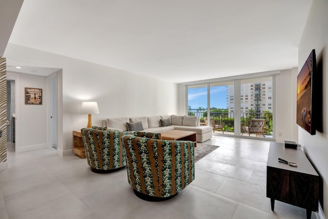 living room with a wall of windows