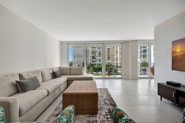 living room with a wall of windows