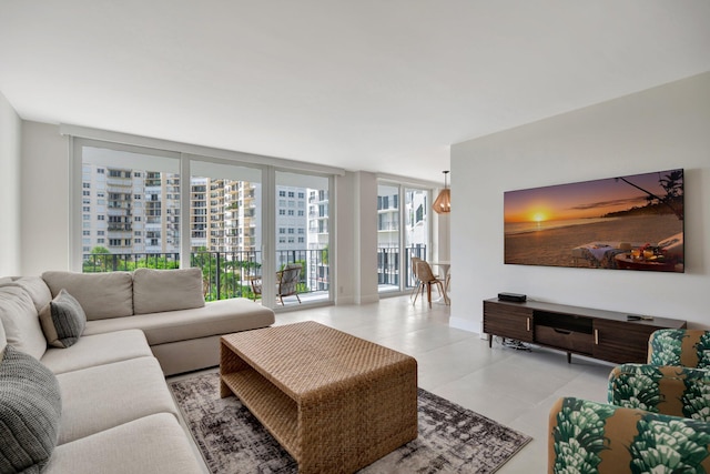 living room with floor to ceiling windows