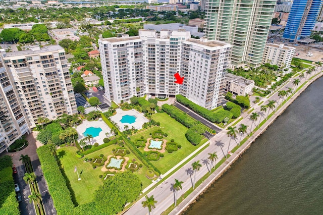 aerial view with a water view