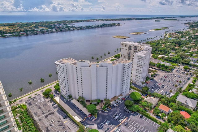 bird's eye view featuring a water view