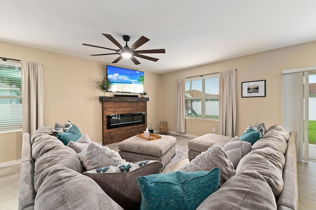 living room with ceiling fan