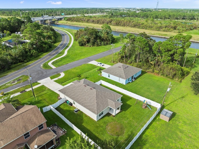 bird's eye view featuring a water view