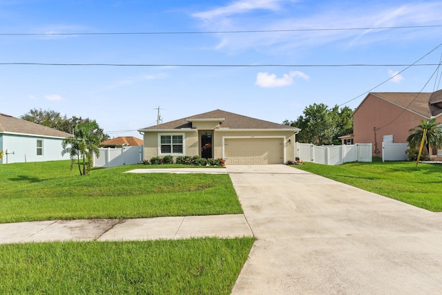 view of front facade featuring a front yard and a garage