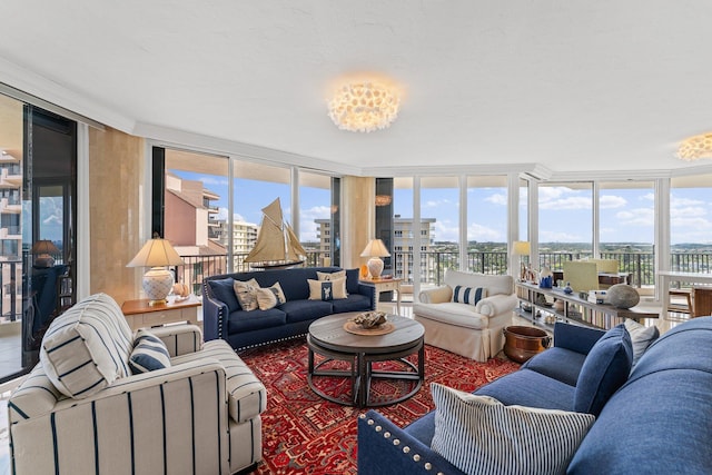 living room with floor to ceiling windows and a wealth of natural light