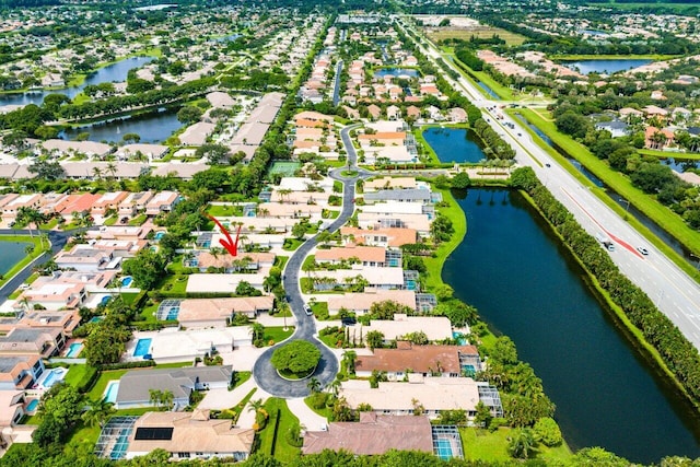 bird's eye view featuring a water view