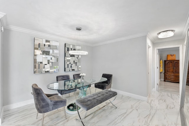 dining area featuring crown molding