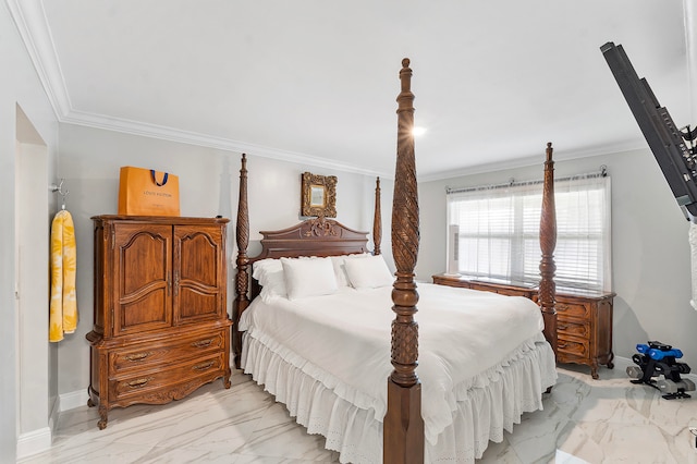 bedroom with ornamental molding