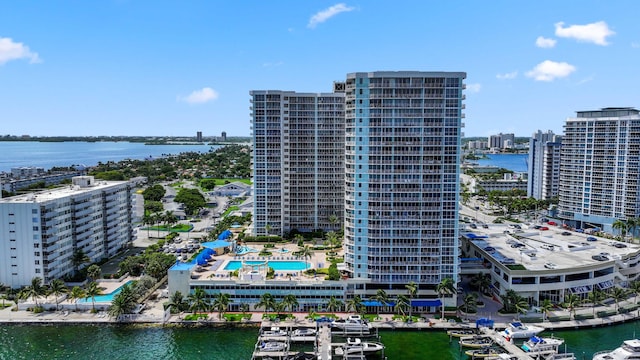 bird's eye view featuring a water view